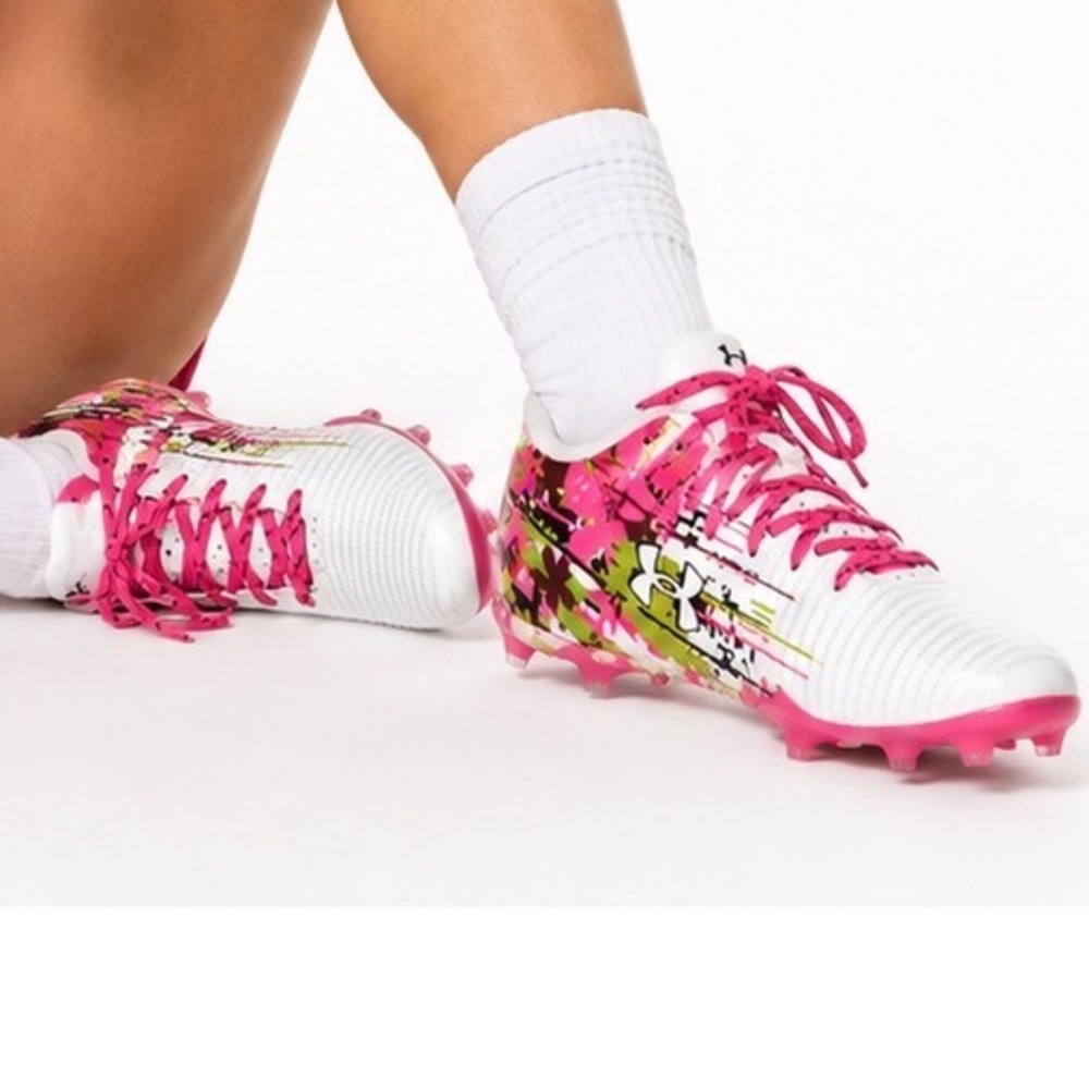 Under Armour HOVR Lacrosse Cleats White Pink Floral M9.5 W11 Activewear 106-03